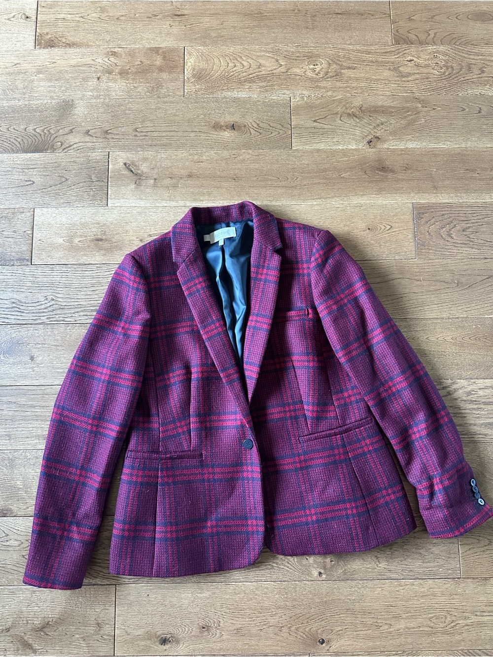 New HOBBS London Plaid Wool Blazer Jacket 100% Wool Sz 12